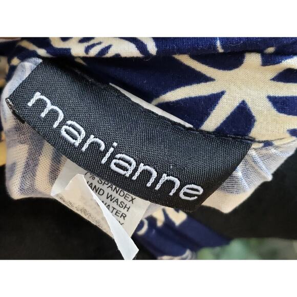 Marianne Sheath Dress Women 1X Blue White Leaf Print Stretch Pleated Halter Neck - Picture 3 of 12